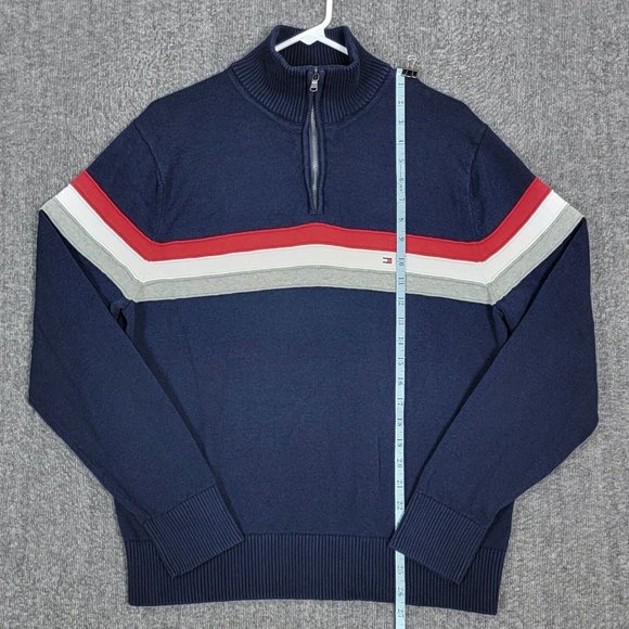 Tommy Hilfiger Sweater Mens XL Navy Long Sleeve 1/4 Zip Cotton Pullover - Picture 3 of 11